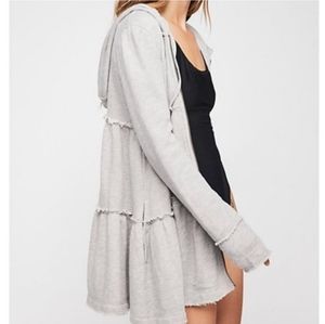 Free People Tiered Trapeze Zip Up Sweatshirt Hoodie Jacket Gray Marled XS